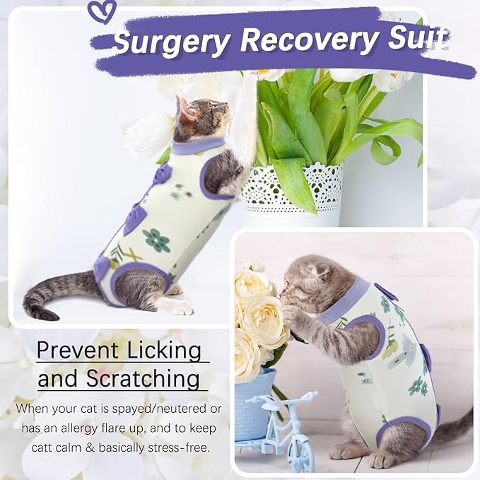 DENTRUN Cat Surgery Recovery Suit Anti Licking Spay Snuggly Vest, Pet Surgical Recovery Shirt After Surgery for Male Female Cat Small Dog Cone E-Collar Alternative-PawvioPets