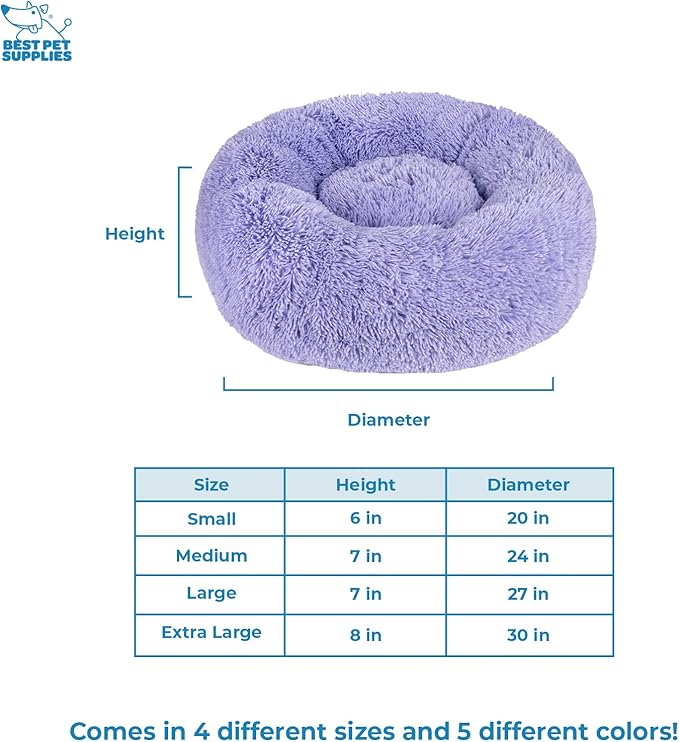 Best Pet Supplies Round Donut Dog Bed with Plush Faux Fur Fabric, Calming, Anti-Anxiety Cushion for Indoor Pets, Slip-Resistant Base, Soft Ergonomic Support - Lavender, 24x24x7''-PawvioPets