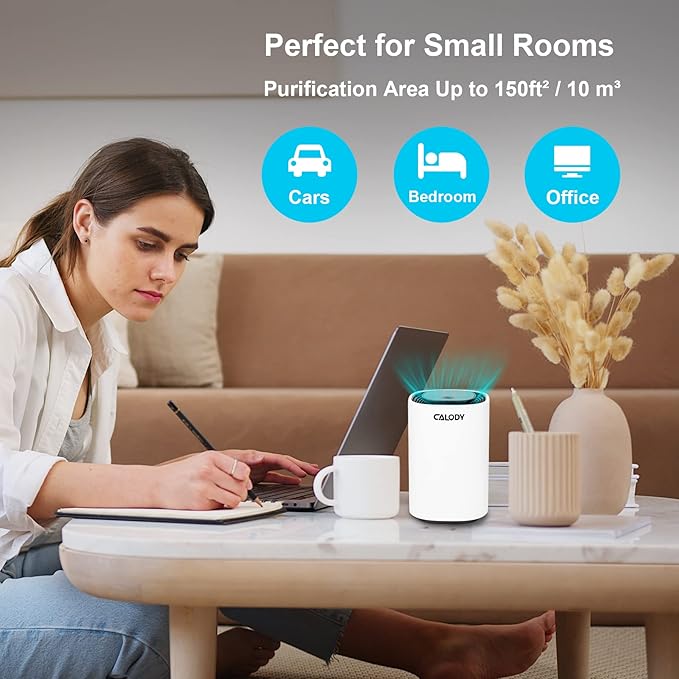 Calody Air Purifiers for Bedroom Home, Car air purifier Ionizer, 15 Million Negative Ions for Smokers, 30dB Quiet Portable Ionic Air Purifiers, Helps Alleviate Allergies, Dust, Home, and Office Use-PawvioPets