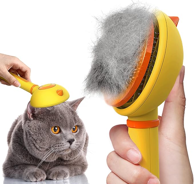Cat Hair Brush with Release Button for Indoor Cats, Cat Grooming Brush for Long or Short Hair Dogs, Cat Combs for Pet Massage Self-Cleaning Cat Hair Brush-PawvioPets