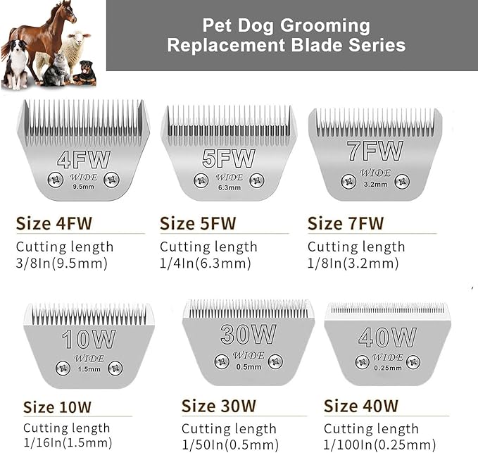 2PCS 30W Wide Blades for Dog Grooming Blades Compatible with Andis,Oster A5,Wahl km10 Dog Clippers,Size-#30W, 1/50 Inch Cut Length (0.5mm) (2pcs #30W)-PawvioPets