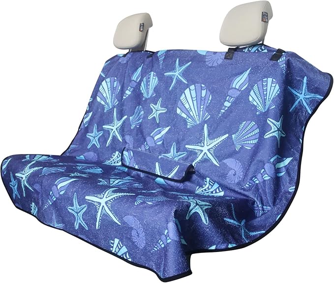 Back Seat Cover for Car Trucks Van SUV,Waterproof Rear Bench Towel Seat Covers for Dogs and Kids,Automotive Backseat Protector (Conch Shells Starfish)-PawvioPets