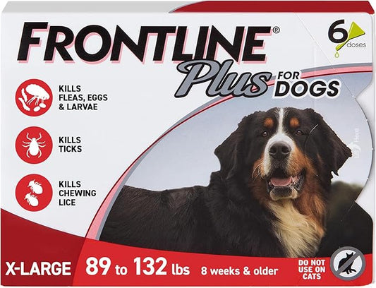 FRONTLINE Plus for Dogs Flea and Tick Treatment (Extra Large Dog, 89-132 lbs.) 6 Doses (Red Box)-PawvioPets