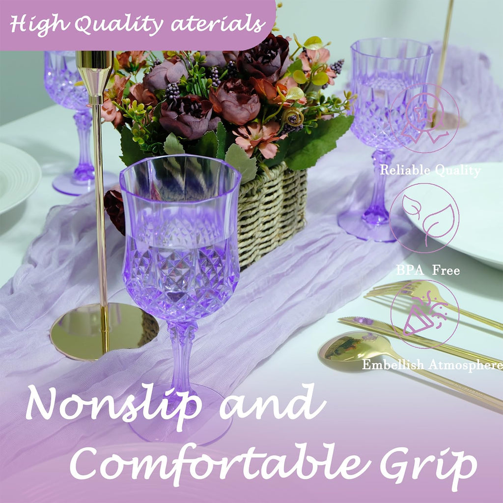 Plastic Wine Glasses，Plastic Goblets Vintage Style Cordial Drinking Glasses for Wedding Reception, Grand Event Party Supplies (24, Purple)