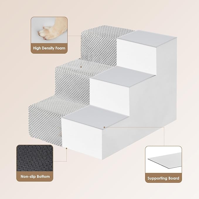 EHEYCIGA Dog Stairs for Small Dogs 13.5" H, 3-Step Dog Steps for Couch Sofa and Chair, Pet Steps for Medium Cats, Non-Slip Balanced Pet Ramp Indoor, Light Grey-PawvioPets