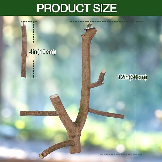 Bird Perch Stand, Natural Vitex Negundo Wood Parrot Perch Bird Cage Branch Perch, Accessories for Parakeets, Cockatiels, Conures, Macaws, Finches, LoveBirds (12" Length)-PawvioPets