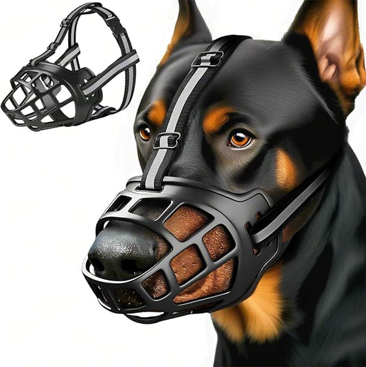 Dog Muzzle, Breathable Basket Muzzles for Small Medium Large Sized Dogs, Adjustable Humane Cage Mouth Cover for Scavenging Grooming Biting Chewing, Allows Panting and Drinking(Soft Rubber, L)-PawvioPets