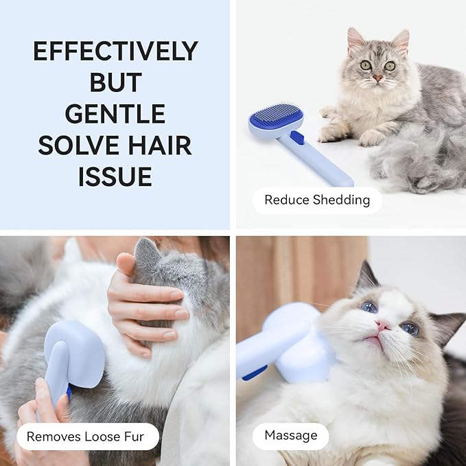 aumuca Self Cleaning Slicker Brush, Cat Brushes for Indoor Cats, Horses Grooming Deshedding Brush, Pet Massage Removes Loose Fur, Blue-PawvioPets