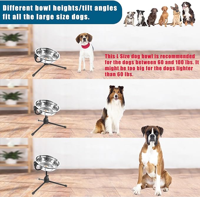 Elevated Dog Bowl with Adjustable Metal Stand,Large Size for Dogs Between 60 and 100 lbs, 0.8 Gal 3 Liter Stainless Steel Dog Food Bowl Water Bowl Height Adjustable Non-Slip Raised Dog Bowl Set-PawvioPets