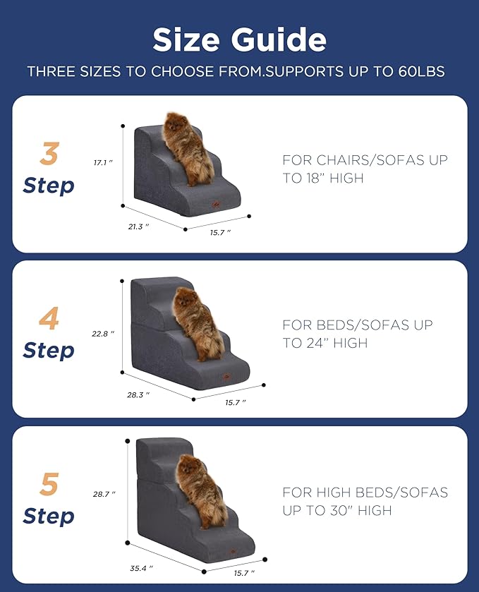 Beige Curved Dog Stairs Ramp for Small Dogs & Cats 17" H, 3-Step Dog Steps for Couch Sofa and Chair, Pet Stairs for Cats, Non-Slip Balanced Pet Steps-PawvioPets