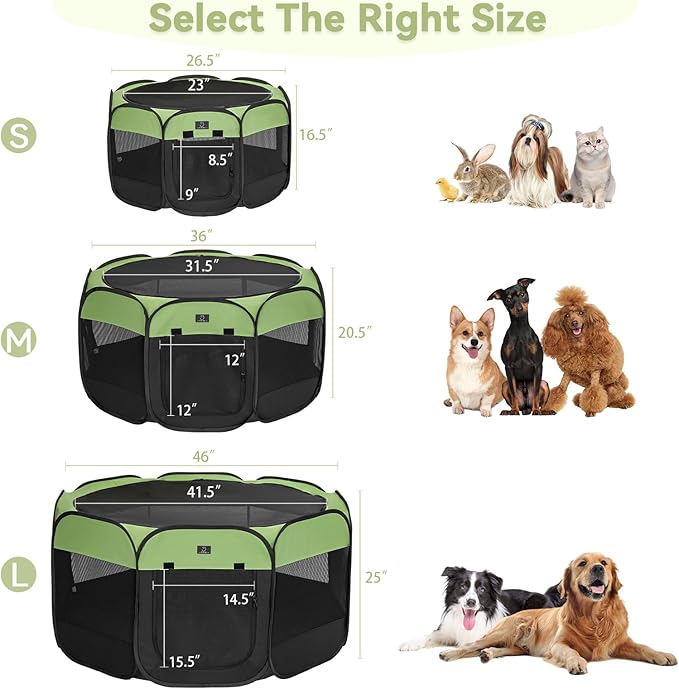 A4Pet Puppy Playpen Indoor, 39.5” Portable Pet Playpen with Bowl, Suitable for Puppies, Kittens, and Small Animals, Removable Zipper & Mesh Panel(16”W × 10”H)-PawvioPets
