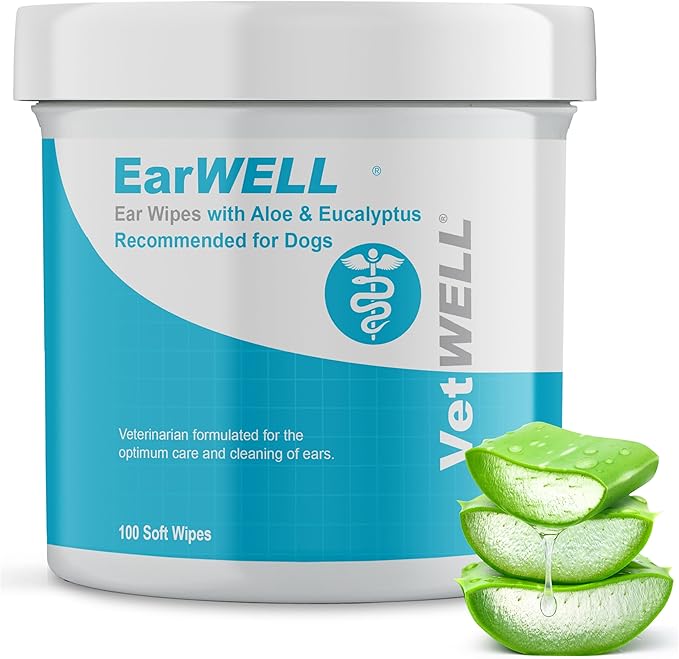 EarWELL by VetWELL Dog Ear Wipes - Otic Cleaning Wipes for Infections and Controlling Ear Odor in Pets - 100 Count-PawvioPets