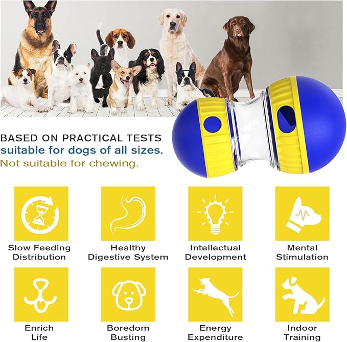 Dog Treat Dispensing Puzzle Toy Adjustable Food Dispenser Slow Feeder Puppy Enrichment Training Rolling Ball Pet Interactive Chase Toys for Small Medium Large Dogs to Keep Them Busy-PawvioPets