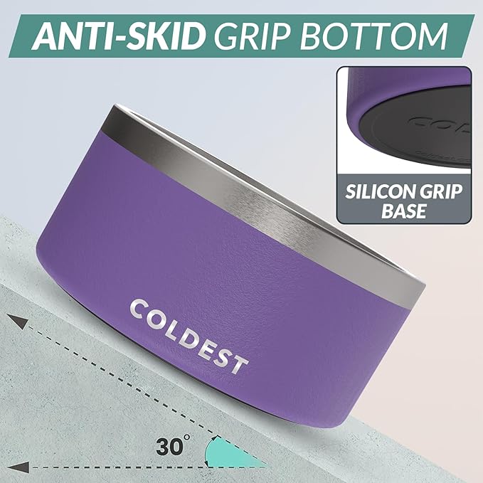 Coldest Dog Bowl - Anti Rust Metal, Non Slip, 3 Layers Insulated Stainless Steel Dog Bowls - Spill Proof & Heavy Duty - Water Bowl for Dogs, Cats & Pets, Dish Washer Safe (200 oz, Galaxy Purple)-PawvioPets