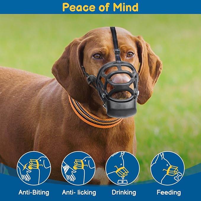 BARKLESS Basket Muzzle for Dogs, Humane Muzzle to Prevent Biting and Scavenging, Snap-on Treat Cover Helps Dogs Acclimatize Mouth Cover, Adjustable Mouth Guard for Positive Training, Grooming-PawvioPets