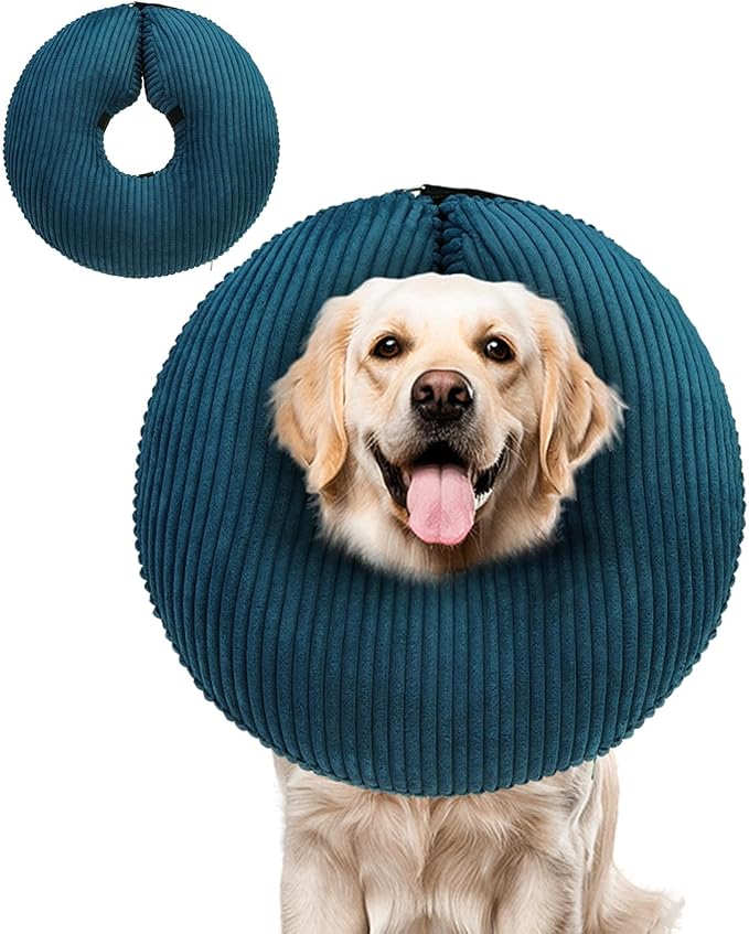BINGPET Inflatable Dog Cone Collar Alternative After Surgery,Soft Recovery Cone for Dogs to Stop Licking,Protective Neck Donut E Collar Adjustable for Small Medium Large Dogs & Cats(Navy Blue,L)-PawvioPets