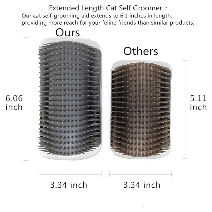 Extended (6.1") 2 Pack Self Grooming Cat Brush - Wall Corner Scratcher with Massage Combs for Long and Short Fur Cats, Kittens (Grey)-PawvioPets