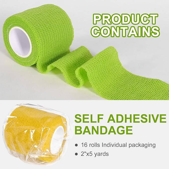 24 Pack Self Adhesive Bandage Wrap 2 Inch, Cohesive Medical Tape for Sports, Elastic Vet Wrap for Athletic, Ankle, Wrist Sprains, Pet First Aid-PawvioPets