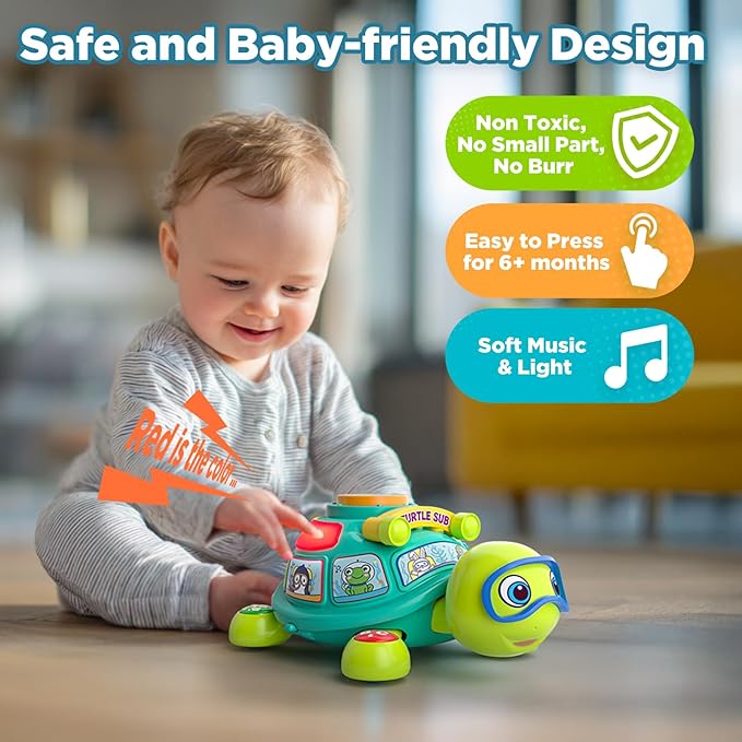 Educational Baby Toys 6-12 Month, Musical Crawling Turtle, Infant Toys for 6 7 8 9 10 Month Old Boy Girl, Christmas Bilingual Baby Gifts for 3-6-9-12 Months-PawvioPets