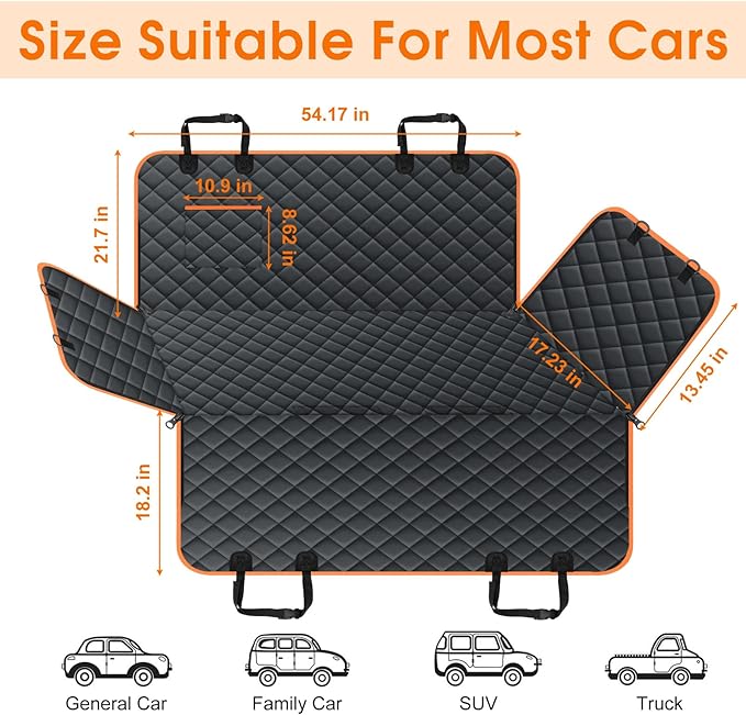 Dog Car Seat Cover, Durable Waterproof Scratch Proof Nonslip Dog Hammock, Back Seat Covers with Pocket for Cars SUVs and Trucks - S, Black/Orange-PawvioPets