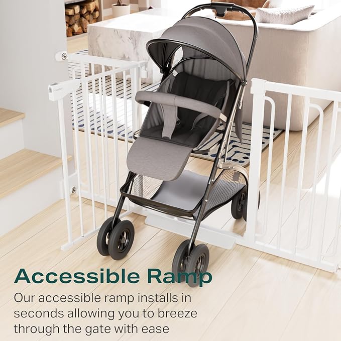 Cumbor 29.7-57" Extra Wide Baby Gate for Stairs, Mom's Choice Awards Winner-Dog Gate for Doorways, Pressure Mounted Walk Through Safety Child Gate for Kids Toddler, Tall Pet Puppy Fence Gate, White-PawvioPets