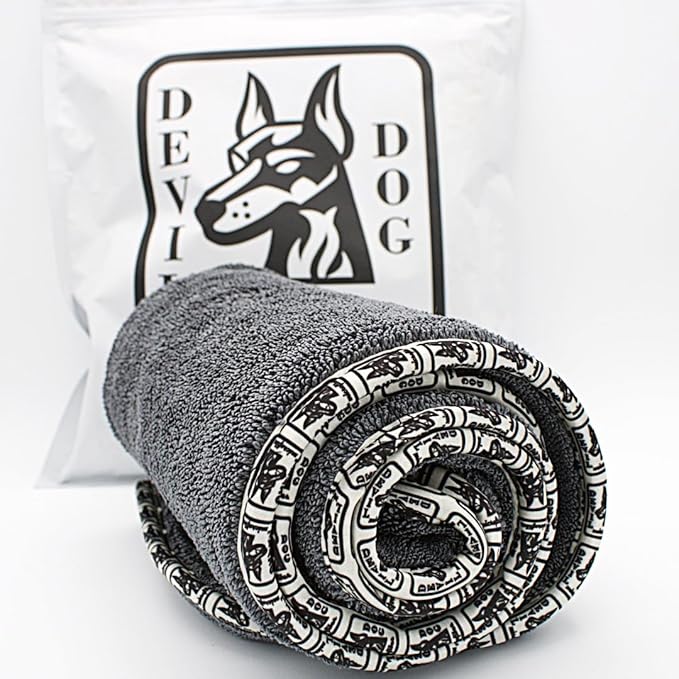Devil Dog Premium Pet Drying Towel, Ultra-Soft, Highly Absorbent Microfiber Bath Towel for Dogs, Cats, and Other Animals - Gray, Small 16" x 24" 1200GSM 80% 20% Blend-PawvioPets