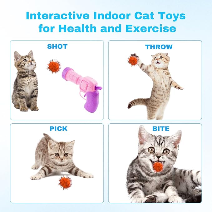 Dorhui Cat Toy Balls with Launchers Set, 30 Pcs Sparkle Pom Ball for Cat,Cat Enrichment Toys,cat Toys for Indoor Cats, Interactive Glitter Pom Ball for Kitty Gifts-PawvioPets