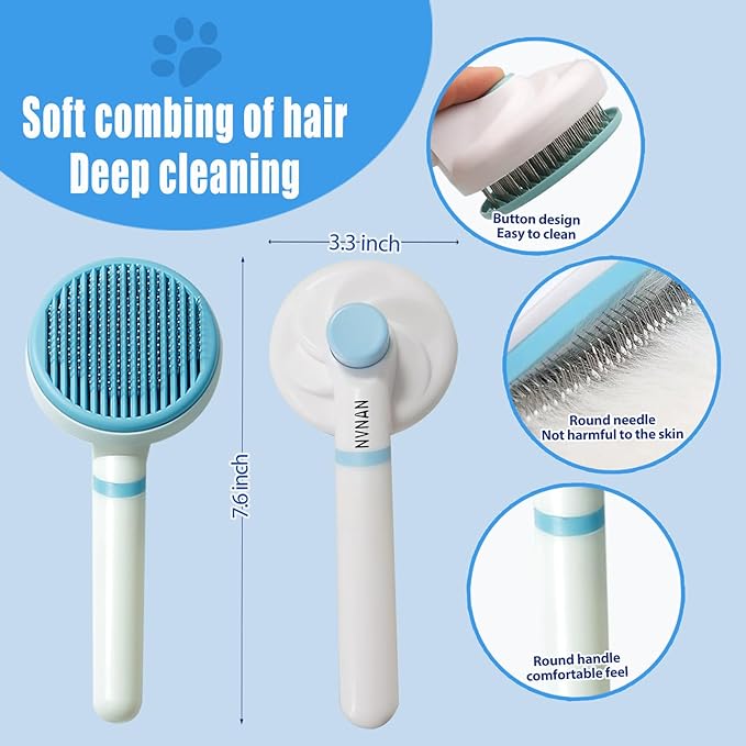 4Piece Dog Grooming Brush Set with Grooming Gloves, Deshedding Comb & Massage Bath Brush - Multifunctional Pet Hair Removal Tools for Shedding, Bathing, Brushing (Blue)-PawvioPets