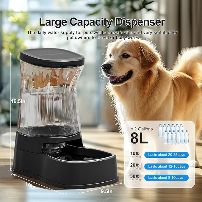 Gardner Pet Automatic Dog Water Dispenser Gravity Stainless Steel Water Waterer Feeder, Large Capacity Water Feeding Bowls for Medium & Large-Sized Dogs Cats Other Pets -(2.1 Gallon)-PawvioPets