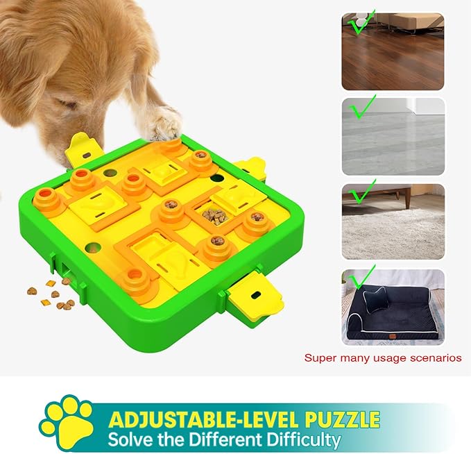 Dog Puzzle Toy Mental Stimulation - Level 3 in 1 Dogs Food Feeder Puzzle, Dog Treat Puzzle Feeder (Advanced-Green Board)-PawvioPets