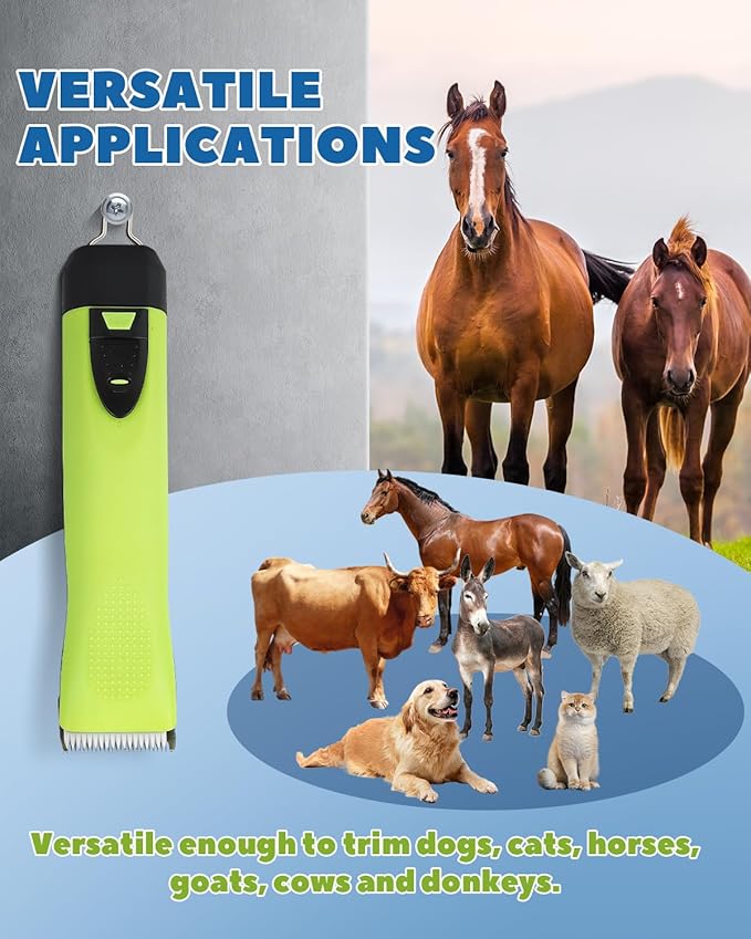 Cordless Horse Clippers, Professional Pet Grooming Clippers, 2 Speed Pet Trimmer with 4 Magnetic Guide Comb, Detachable Blade, Low Noise< 50db for Horse,Pony,Cat,Dog,Goat-PawvioPets