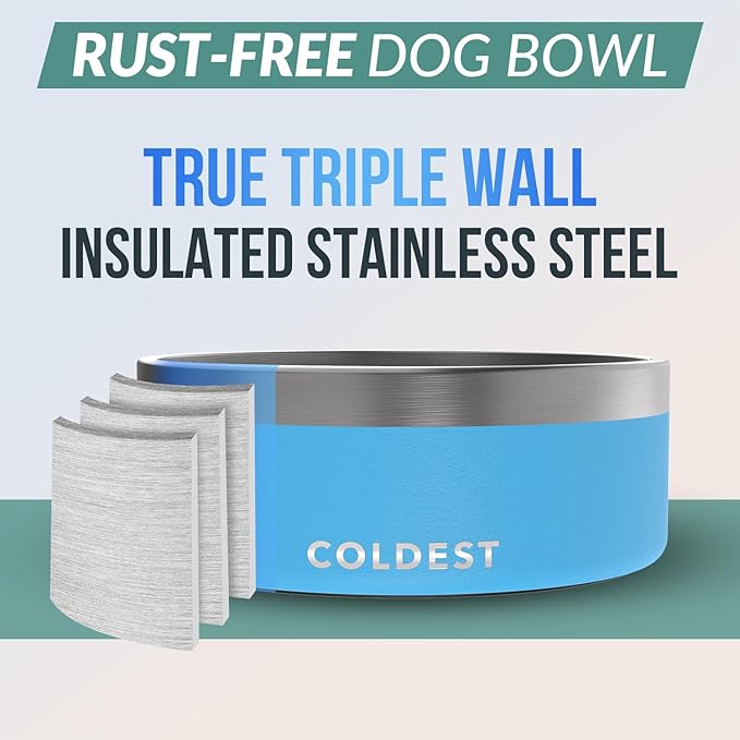 Coldest Dog Bowl - Anti Rust Metal, Non Slip, 3 Layers Insulated Stainless Steel Dog Bowls - Spill Proof & Heavy Duty - Water Bowl for Dogs, Cats & Pets, Dish Washer Safe (64 oz, Celestial Blue)-PawvioPets