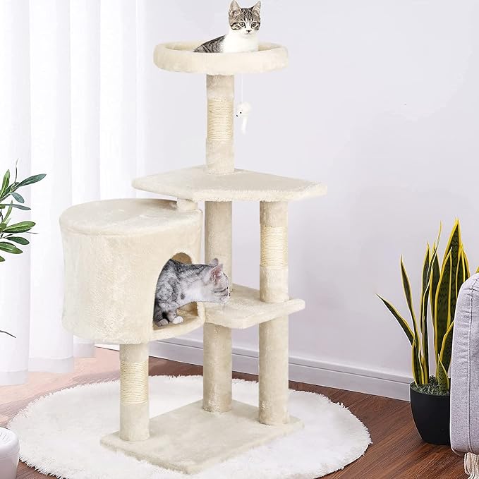 BestPet Cat Tree 36 inch Tall Scratching Toy Activity Centre Cat Tower Cat Condo Multi-Level Furniture Scratching Posts for Indoor Cats,Beige-PawvioPets