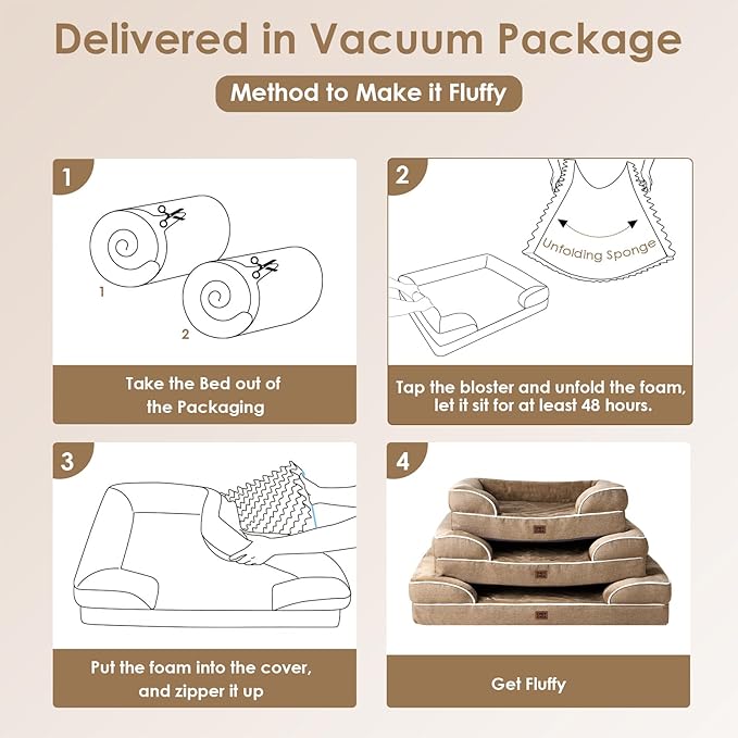EHEYCIGA Orthopedic Dog Bed for Small Dogs, Waterproof Memory Foam Small Dog Beds with Sides, Non-Slip Bottom and Egg-Crate Foam Medium Pet Couch Bed with Washable Removable Cover, Camel-PawvioPets