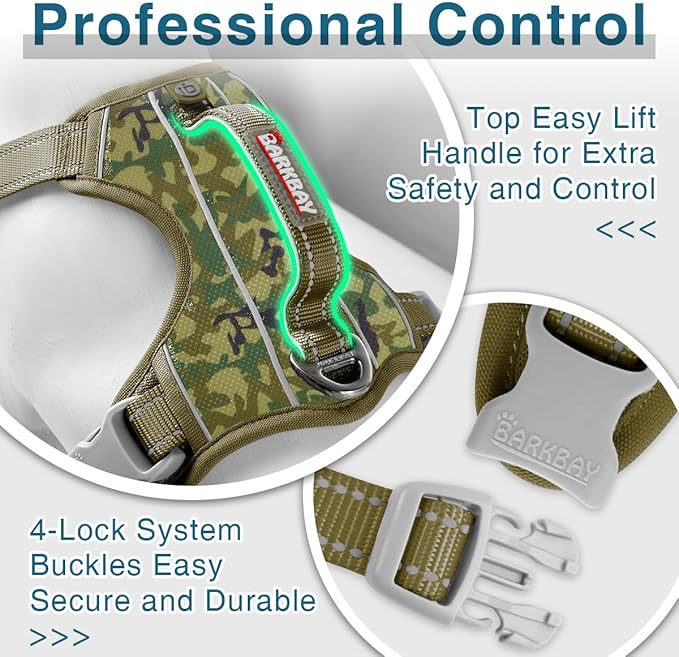 BARKBAY Dog Harness No Pull with ID Tag Pocket - Heavy Duty, Reflective, Easy Control for Large Dogs(Camo,M)-PawvioPets