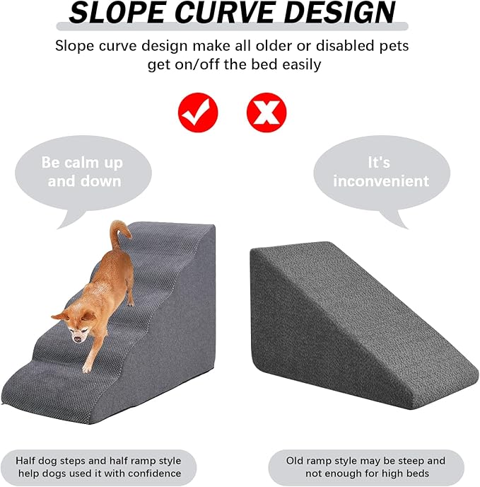 Dog Stairs&Steps for High Beds Up to 28'', 5-Step Dog Ramp for Small Medium Dogs with Washable Cover, Non-Slip Steps for Cats to Get on Couch and Sofa, Durable Foam Ladders, 24.4" Tall, Grey-PawvioPets