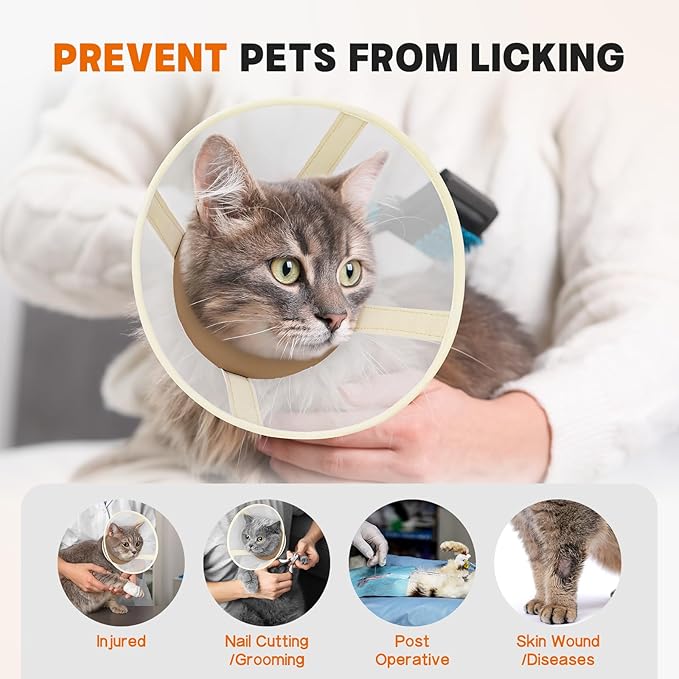 Cat Cone Collar Soft- Adjustable Comfortable Air Mesh Recovery Cone After Surgery to Stop Licking and Scratch, Alternative to Plastic Elizabethan Collar for Cat, Whiskers Freedom (Brown, S)-PawvioPets