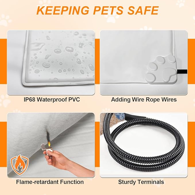 Cat Heating Pad, 16 in Round Heated Bed Smart Thermostatic Switch, Add Wire Rope Cat Carpet Puppy Whelping Supplies, Comes with a Plush Cloth Cover - Apricot-PawvioPets