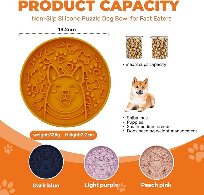Dog Slow Feeder Bowl, Silicone Dog Bowl, Non-Slip Suction Cups Design,Boring and Anxiety Reducer.(Light Purple)-PawvioPets