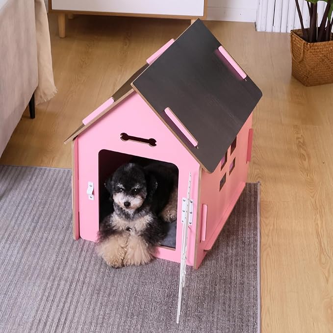 Dog House Indoor for Small Dogs or Cats, Cozy Wooden Design, Small Indoor Bed House, with Air Vents and Elevated Floor Warm Dog Cave-PawvioPets