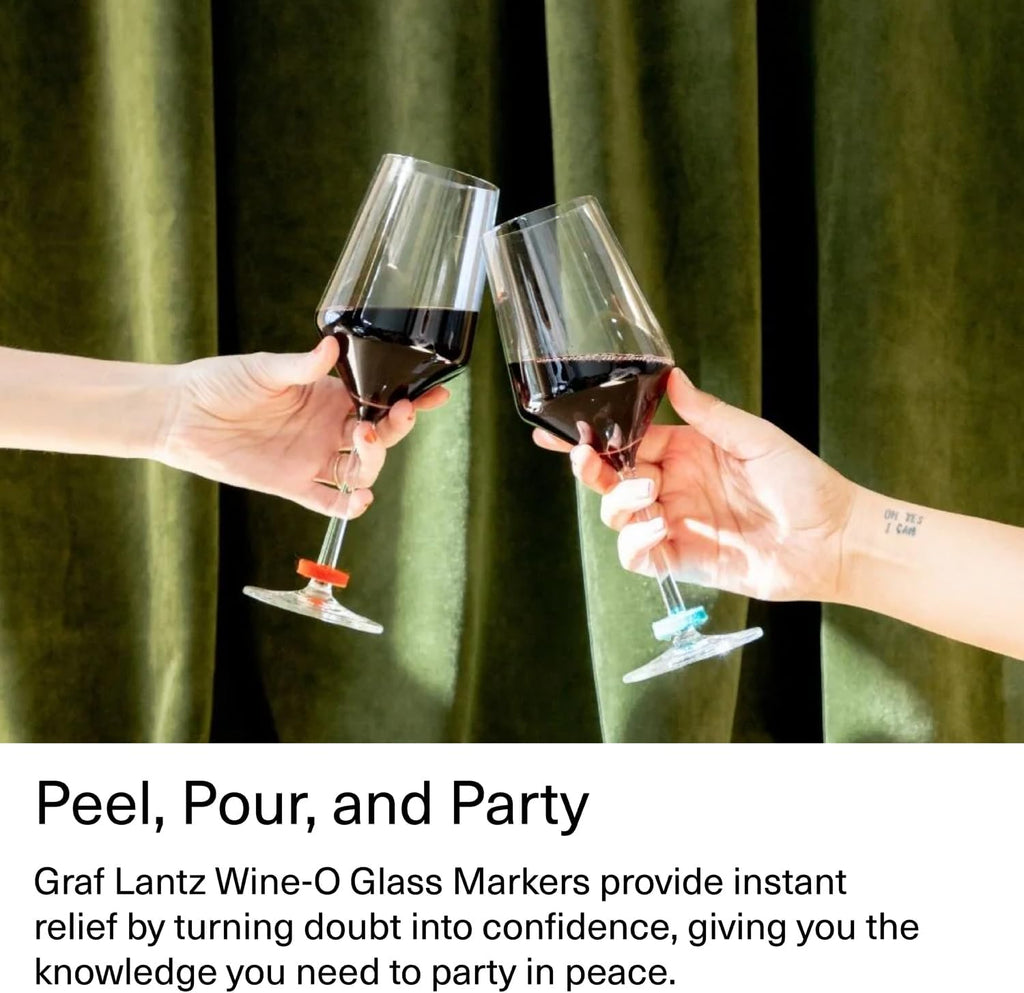 Graf Lantz - Wine-O's Merino Wool Wine Glass Charms (Midcentury) 12 Count - Drink Markers with Note Card - Reusable - 12 Colors - Boho Style - Home Decor, Party Favors & Vacation Essentials - 5mm Felt