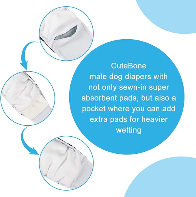 CuteBone Dog Diapers Male Belly Bands 3 Pack for Male Dogs Reusable Puppy Wraps DM65XS-PawvioPets