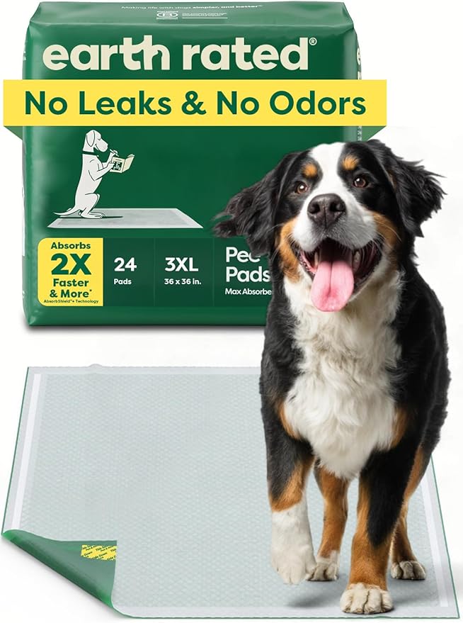 Earth Rated Max Absorbency Puppy Pee Pads for Dogs Absorbs 2X Faster & 2X More, Leak-Proof Odor-Free Potty Training Wee Wee Pad, Unscented, 3XL, 36” x 36”, 24 Count-PawvioPets