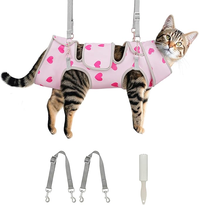 Cat Grooming Hammock, Self-Adherent Wrap for Cutting Nails, Anti-Escape Calming Grooming Bag for Medicine, Nail Clipping, Teeth Brushing, Ear Cleaning-PawvioPets