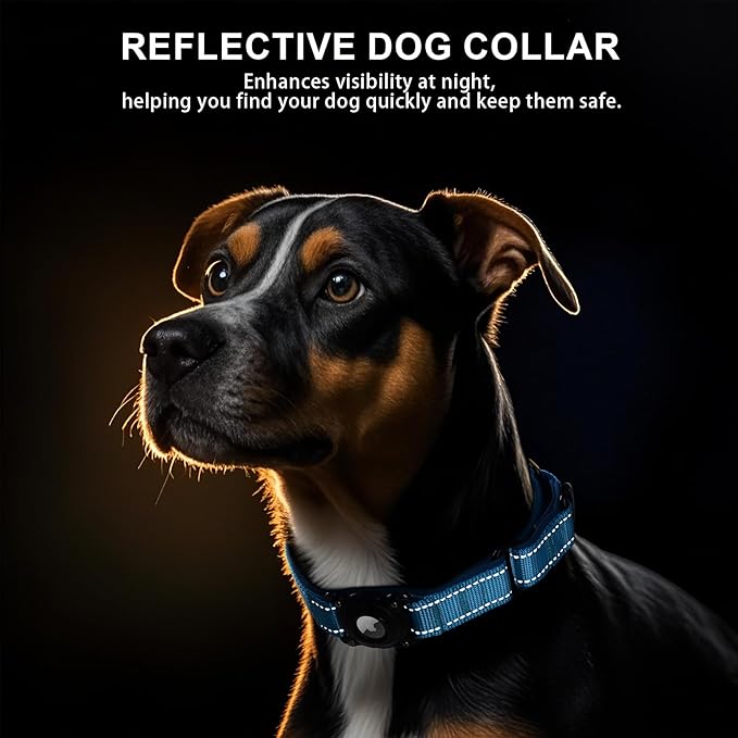 Airtag Dog Collar with Martingale Design, IP68 Waterproof Air Tag Collar Holder, Adjustable Reflective Soft Padded Nylon Dog Collar for Large Medium Small Dogs-PawvioPets