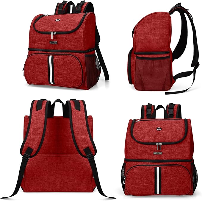 BAGLHER Pet Travel Bag, Double-Layer Pet Supplies Backpack (for All Pet Travel Supplies), Pet Travel Backpack with 2 Silicone Collapsible Bowls and 2 Food Baskets Red-PawvioPets