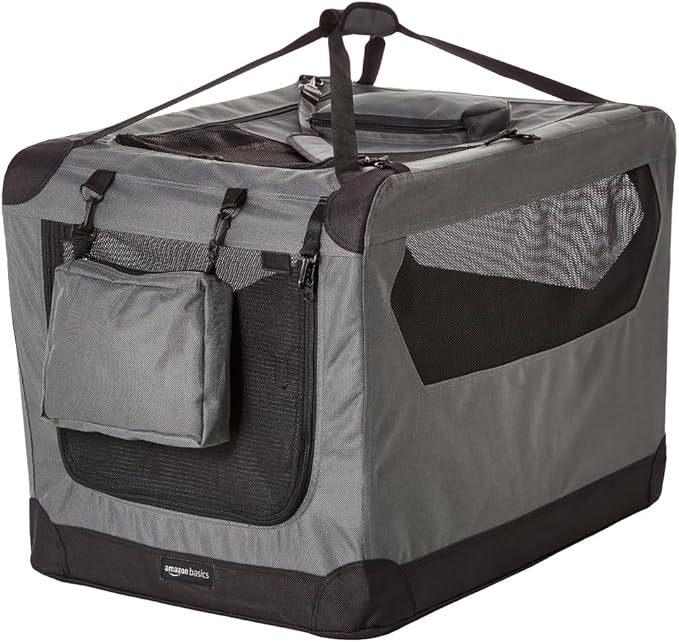 Amazon Basics Folding Portable Soft Pet Dog Crate Carrier Kennel, 30 x 21 x 21 inches, Grey-PawvioPets