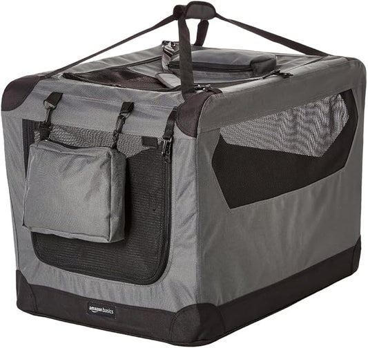 Amazon Basics Folding Portable Soft Pet Dog Crate Carrier Kennel, 30 x 21 x 21 inches, Grey-PawvioPets