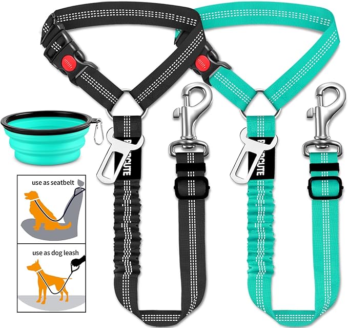 3 Piece Dog Car Seat Belt Set - Retractable Adjustable Pet Seatbelts for Vehicle Headrests - Heavy Duty, Elastic & Durable Car Harness for Dogs-PawvioPets
