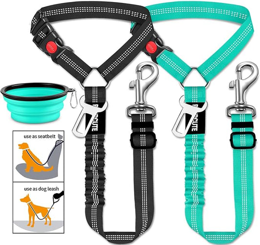 3 Piece Dog Car Seat Belt Set - Retractable Adjustable Pet Seatbelts for Vehicle Headrests - Heavy Duty, Elastic & Durable Car Harness for Dogs-PawvioPets